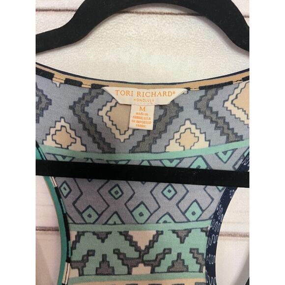 Tori Richard Women's Blue Sleeveless Maxi Dress Size M Batik Diamond Print Beach - Picture 3 of 5